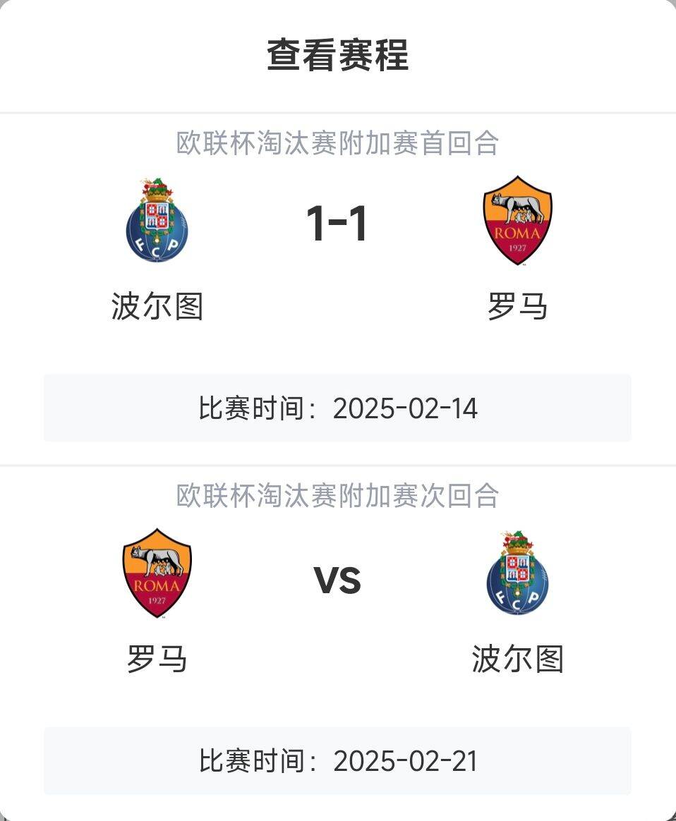  羅馬頂?shù)米?？意甲歐戰(zhàn)8隊3隊直通4隊出局，羅馬首回合1-1波爾圖